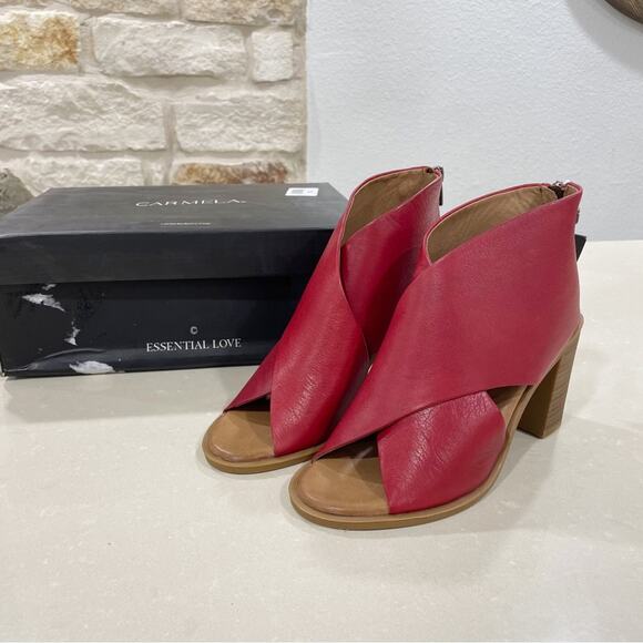 Allegra K Women NEW Carmela Tina Leather Criss Cross Block Heel Sandals Red 36